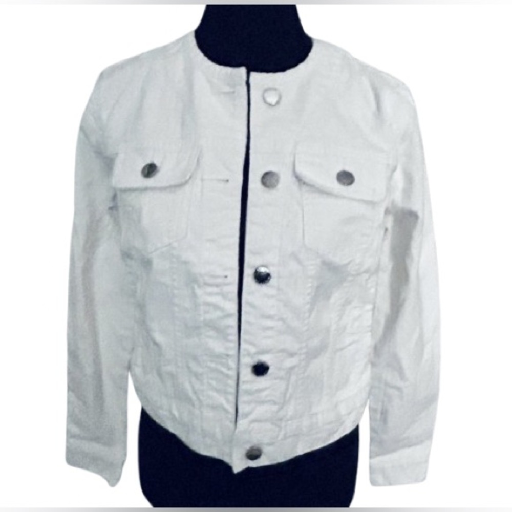 Vintage Ralph Lauren White Jean Jacket XS Denim Extra Small Silver Buttons